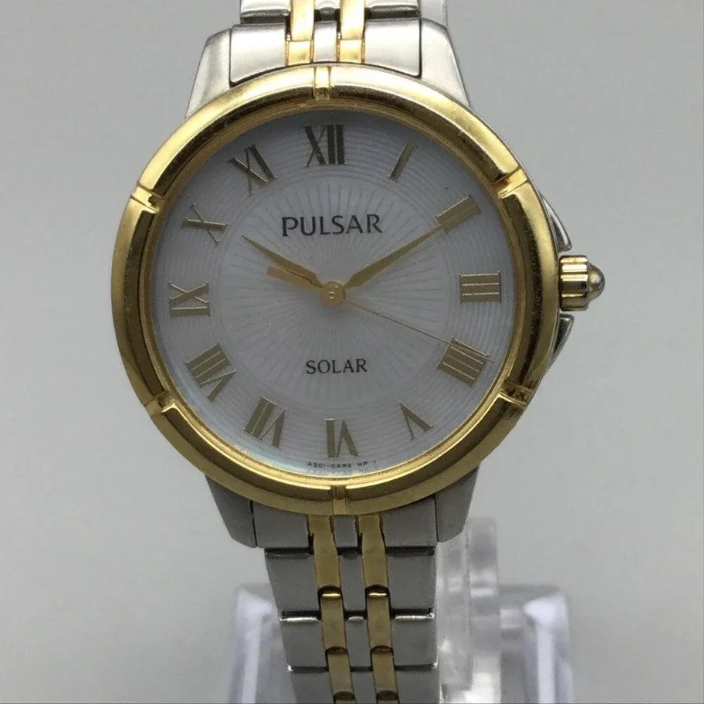 Pulsar Solar Womens Watch 31mm White Dial Two Tone Stainless Bracelet 7.25